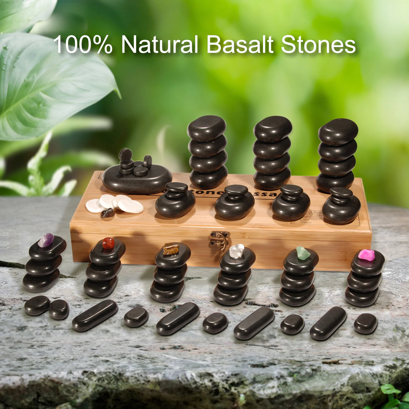 Deluxe 70 pcs Basalt Massage Hot Stone Set with Bamboo Box