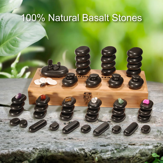 Deluxe 70 pcs Basalt Massage Hot Stone Set with Bamboo Box